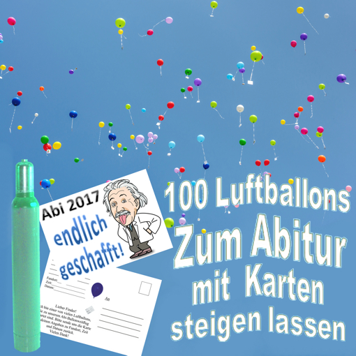 100 Luftballons mit Karten zum Abitur steigen lassen